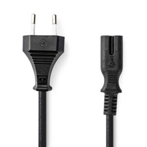 Power cable 1 m – 2‑pin Type C Euro plug – IEC‑320‑C7 for PS5/PS4/Xbox consoles & household appliances – copper conductor – universal replacement